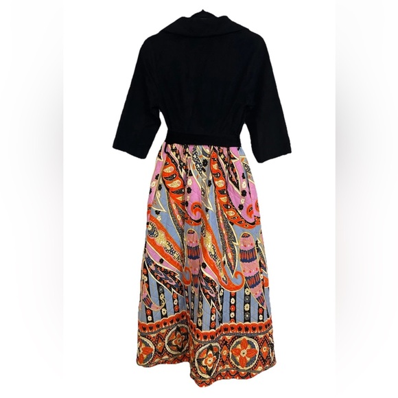 VTG 70’s Psychedelic Printed Quilted Long Sleeve Maxi Dress Dela-Ann Creation M - Picture 3 of 16